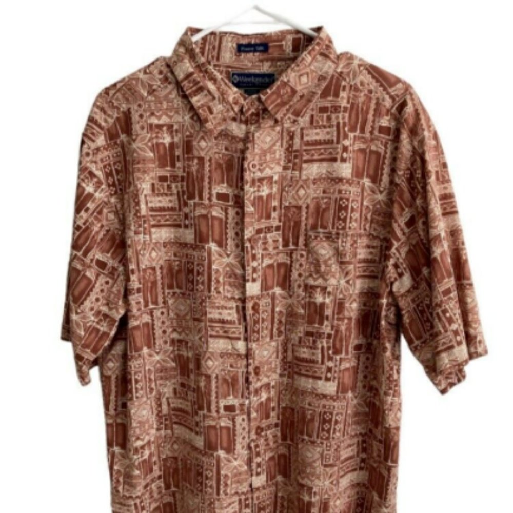 Weekender Casual Lifestyle Mens Shirt Sz L Short Sleeve Silk Cotton Blend